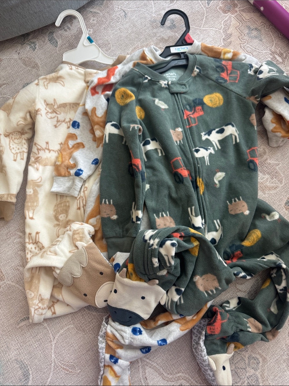 3 Carter's Green Farm Animal Fleece One-Piece footed pajamas 2T 24m